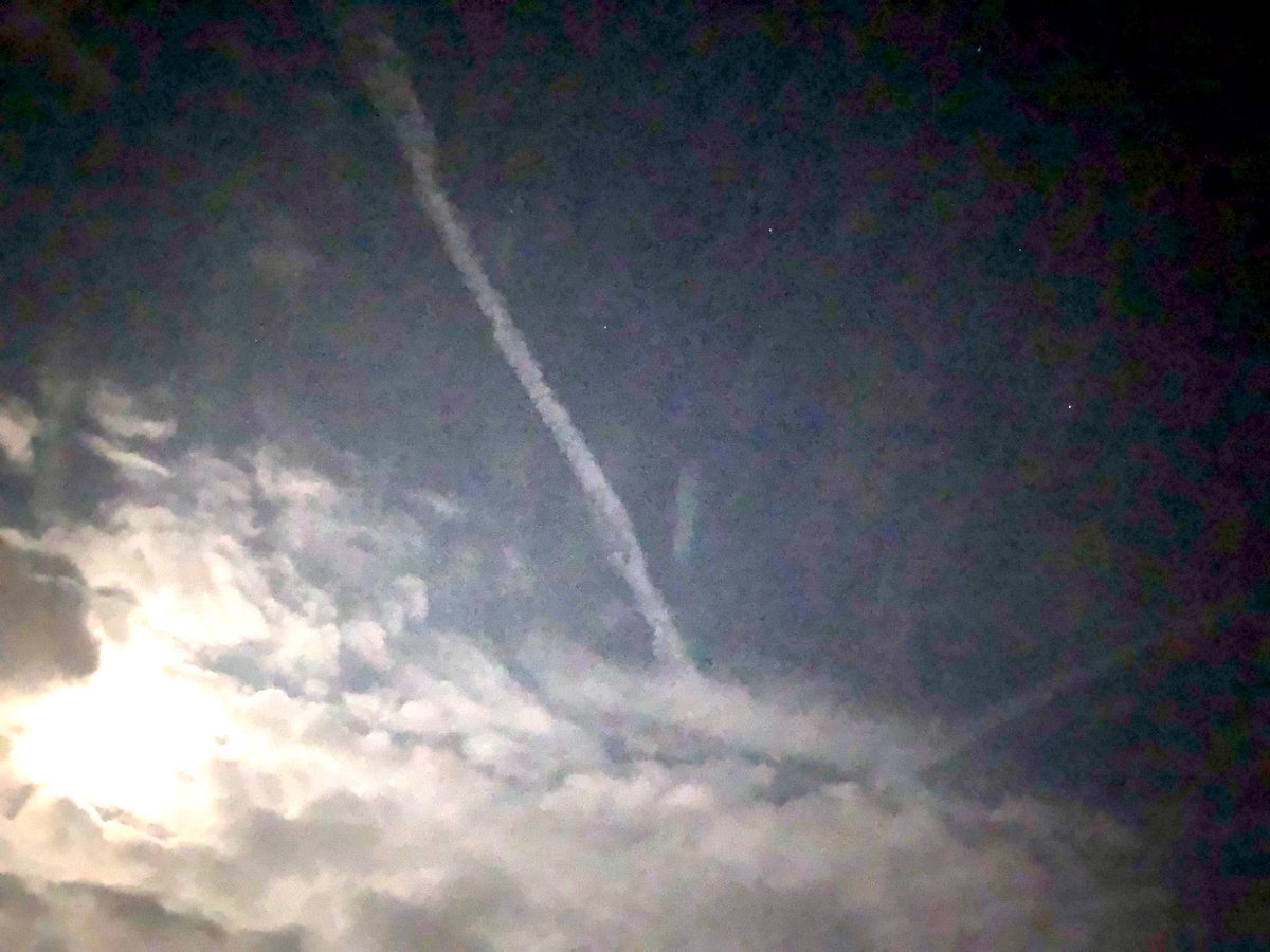 The sky is being sprayed tonight over Cheshire, UK #GeoEngineering #chemtrails (bad quality so I increased the exposure & brightness on second image)