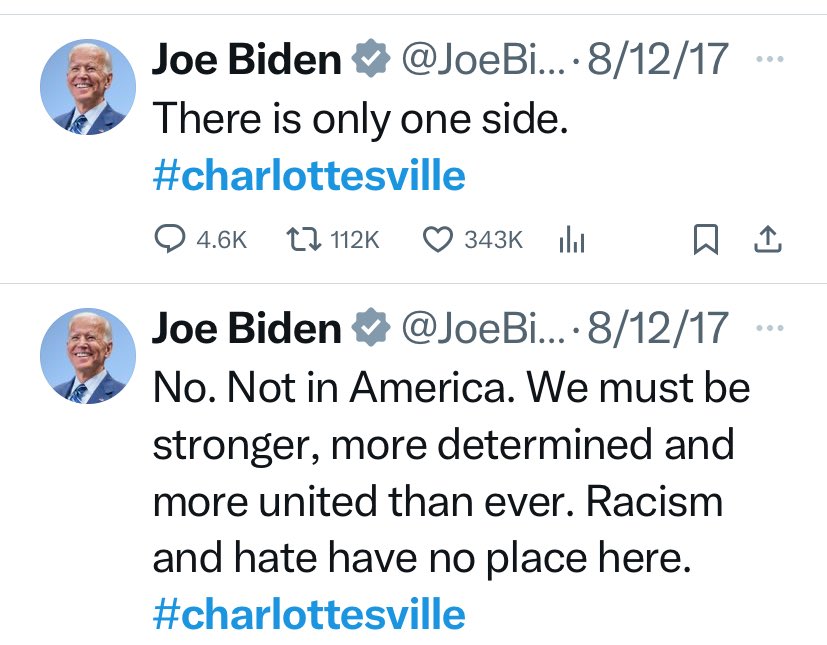 Biden’s straddle today vs. #Charlottesville says a lot.