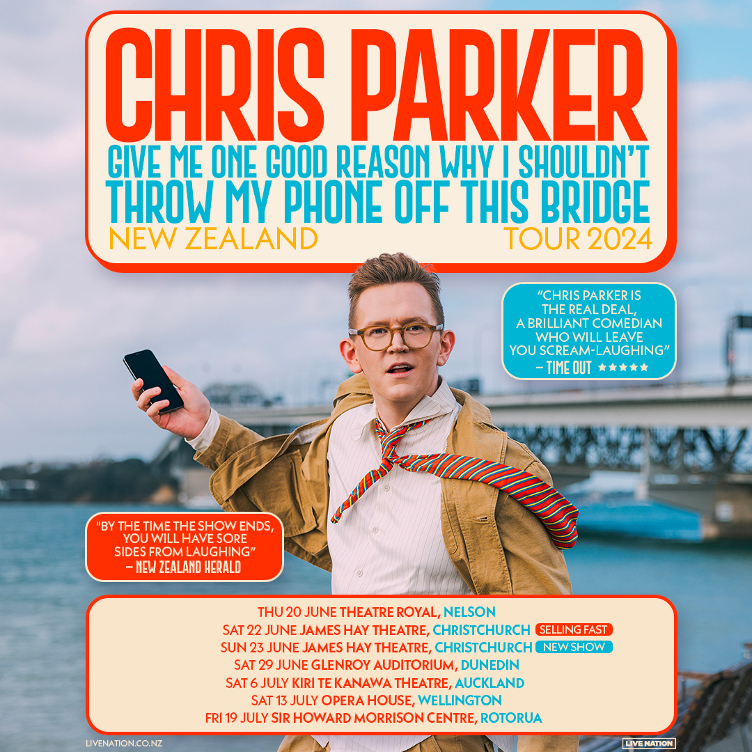 Due to popular demand, #ChrisParker adds a new show in Christchurch! 😁 Tickets on sale at 10am – grab yours before they're gone! lvntn.com/ChrisPNz24