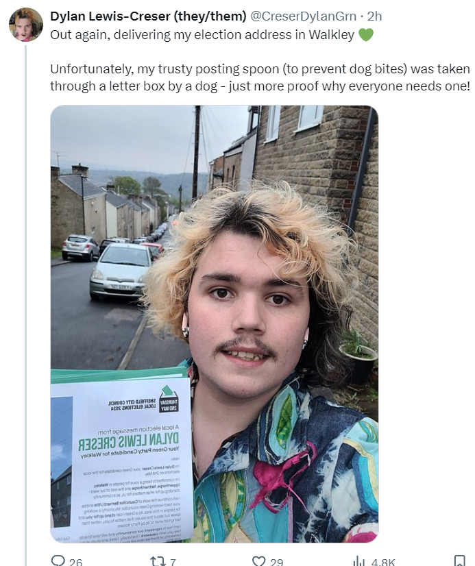 🚨 Transphobic dog linked to the far-right steals Green Party support spoon.