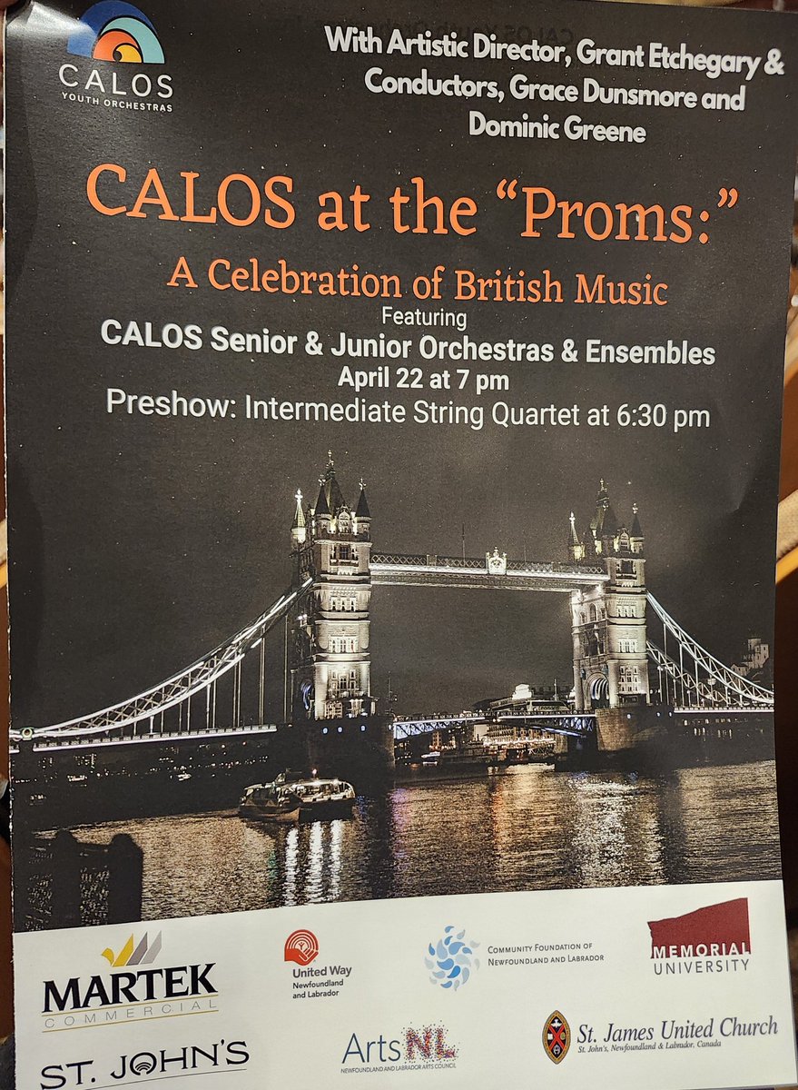 Looking forward to an evening of music courtesy of <a href="/CYOmusic/">CALOS</a>. Another wonderful organization supported by <a href="/UnitedWayNL/">United Way NL</a> .
