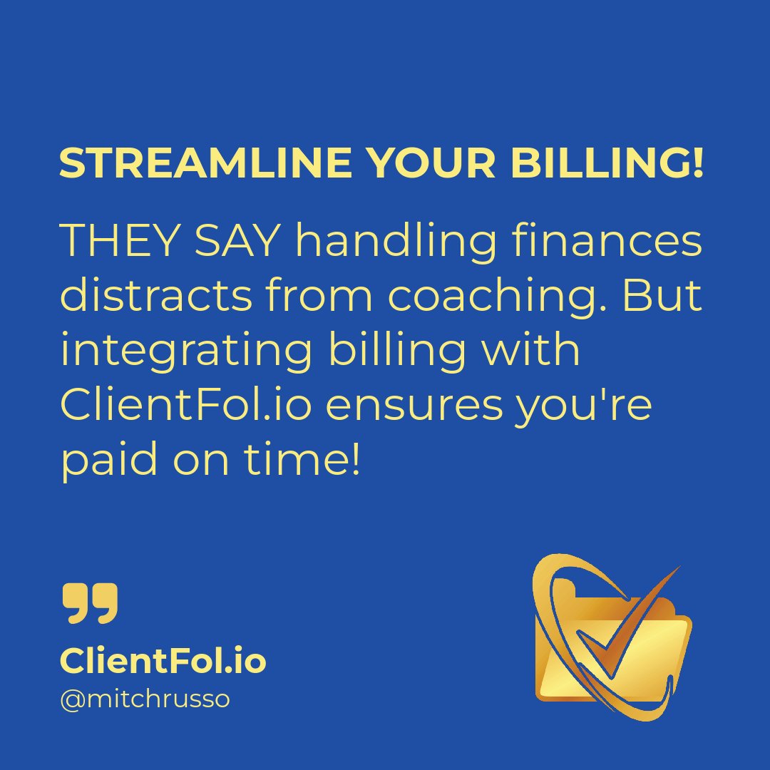 mitchrusso's tweet image. Imagine never chasing a payment again! 🙌 ClientFol.io makes invoicing a breeze, so you can focus on what you do best: coaching. 🌟 Ready to simplify your process? Visit our website: ClientFol.io #EfficientCoaching #GetPaid #ClientFol.io coach, coaching,