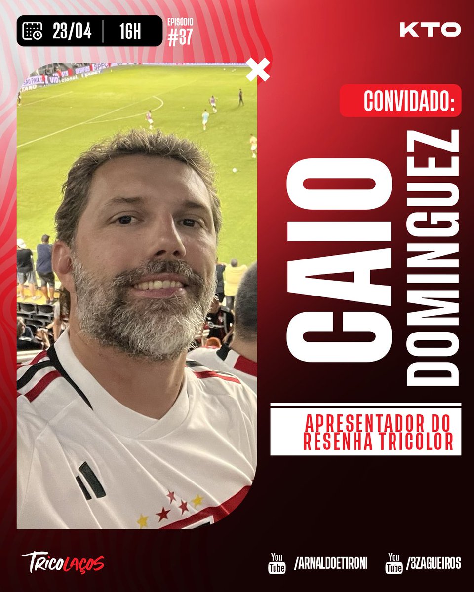 Sei que você está ansioso para a estreia de ZubeldÍa no Tricolor. Mas antes temos terça de Tricolaços com a presença de <a href="/CaioResenha/">Caio Dominguez</a>, apresentador do Resenha Tricolor.

Anote na sua agenda, é nessa Terça, 23, as 16h, nos canais <a href="/3_zagueiros/">Canal 3 Zagueiros</a> e <a href="/ArnaldoJRibeiro/">Arnaldo Ribeiro</a> &amp; <a href="/etironi/">Eduardo Tironi</a>.