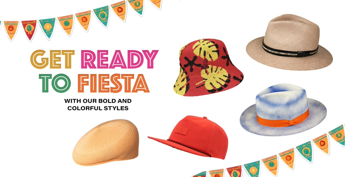 GET READY TO FIESTA
WITH OUR BOLD AND COLORFUL STYLES

Shop Now:
tinyurl.com/yc6m9pc3

PICTURED:
• Plant Love Lahinch by Kangol
• Stansfield Panama
• Tropic 504 Ventair
• 303S Fedora
• Infrared Coronado Brick Hydro Baseball

#KANGOL #cincodemayo #boldfit #stylesquad