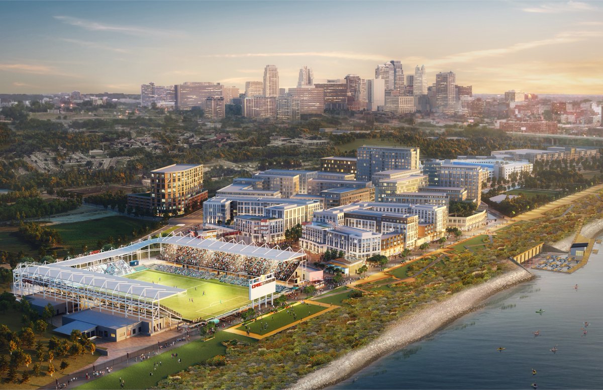 Here are new renderings of the $800M+ mixed-use district planned by the Kansas City Current on most of the Berkley Riverfront's remaining undeveloped land. Marquee Development, of Chicago, will serve as co-developer for the phased project. Detailed story to follow.