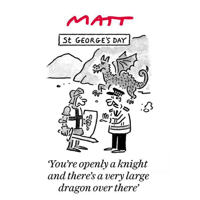 daveatherton's tweet photo. On the eve of St George's Day this is genius from @MattCartoonist. https://t.co/hhdwt6sv1j