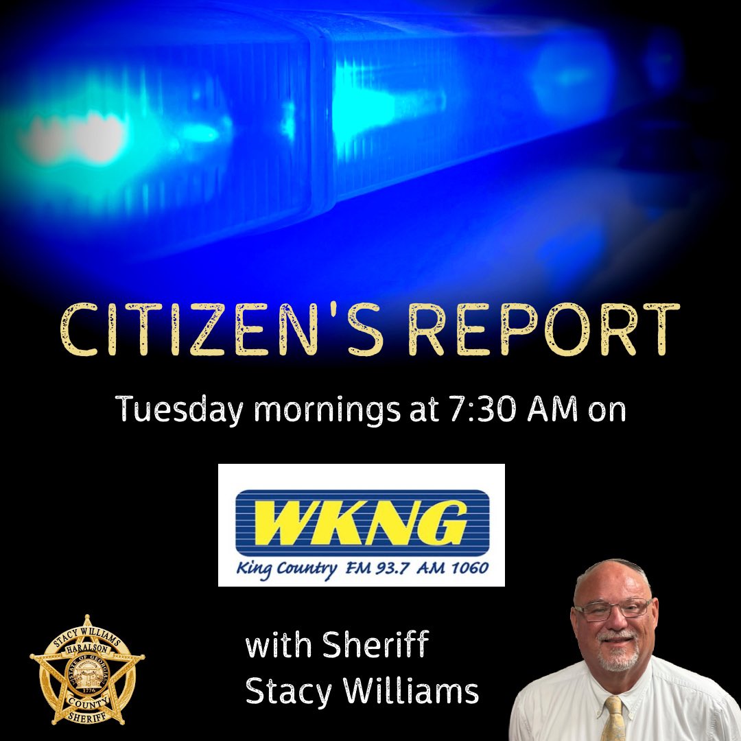 You can join Sheriff Stacy Williams for his weekly Citizen’s Report on WKNG King Country tomorrow at 7:30 AM. You can tune in on AM 1060, FM 93.7 or you can stream it through Graddick Communications website. #CitizensReport #SheriffWilliams #Community #HCSO