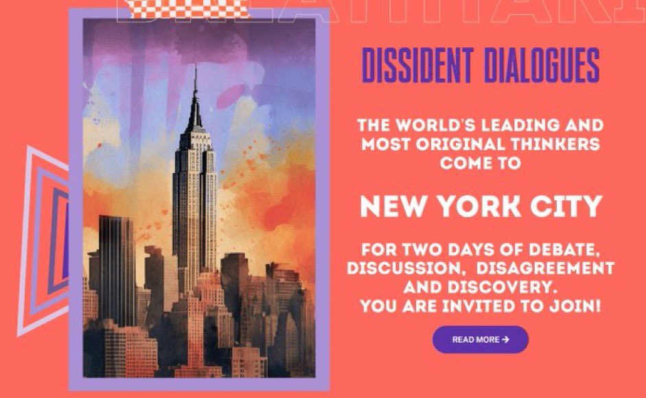 Join @diss_dialogues Festival of Ideas next week in NYC (May 3rd - 4th) with FAIR Advisors @shellenberger, @lhfang, and @jonkay + @thomaschattwill @JohnHMcWhorter @glukianoff @stellaomalley3 @nickgillespie @Ayishat_Akanbi @sapinker @Ayaan @ChrisWillx @Docstockk and many others!