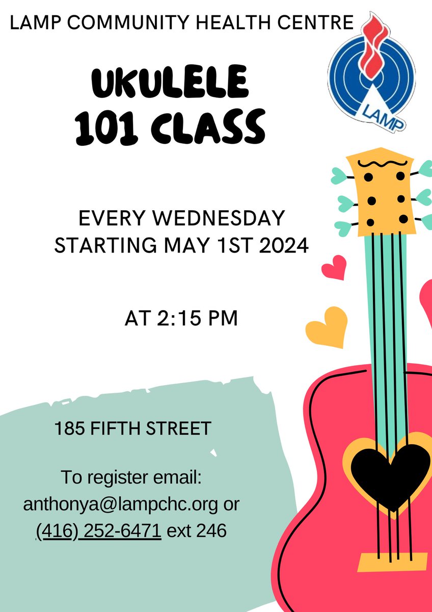 Strum your way to joy! 🎶 Join us at LAMP Community Health Centre for a heartwarming journey of music with our Ukulele Class. Starting May 1st, every Wednesday at 2:15 PM. Let’s create melodies that resonate with happiness. 🌺🎸 #UkuleleLove #MusicHeals #CommunityMelodies AA