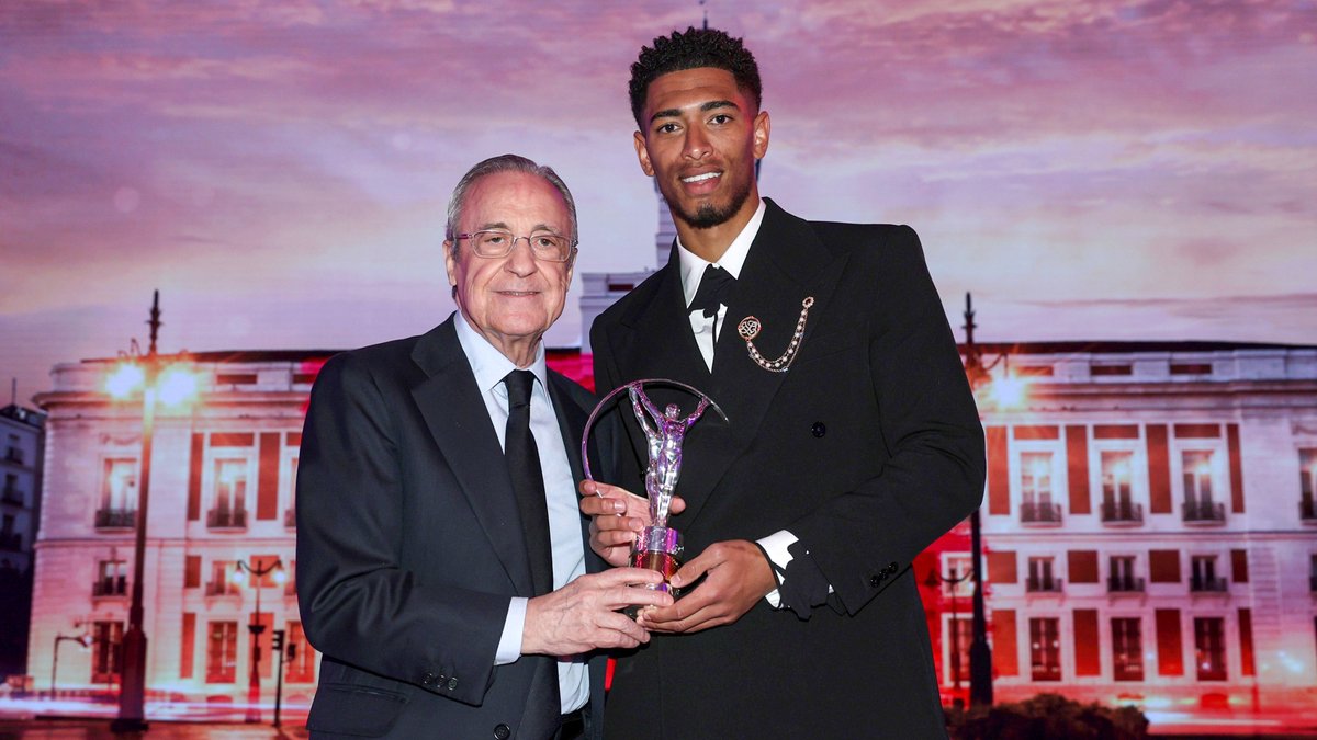 📸 Florentino Pérez and @BellinghamJude at the Laureus Awards gala. 🏆 Bellingham: @LaureusSport World Breakthrough of the Year Award. #Laureus24