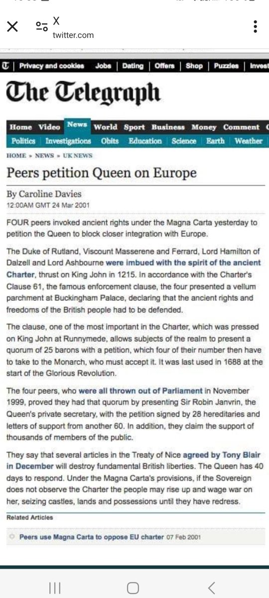 @bobscartoons A61 was invoked on the Queen 23rd March 2001 cause she gave Royal Assent to the NICE, which SACKED Parliament Monarchy and Courts

To bypass this they set up Private Limited Companies and have been trying to get us under any intl law since