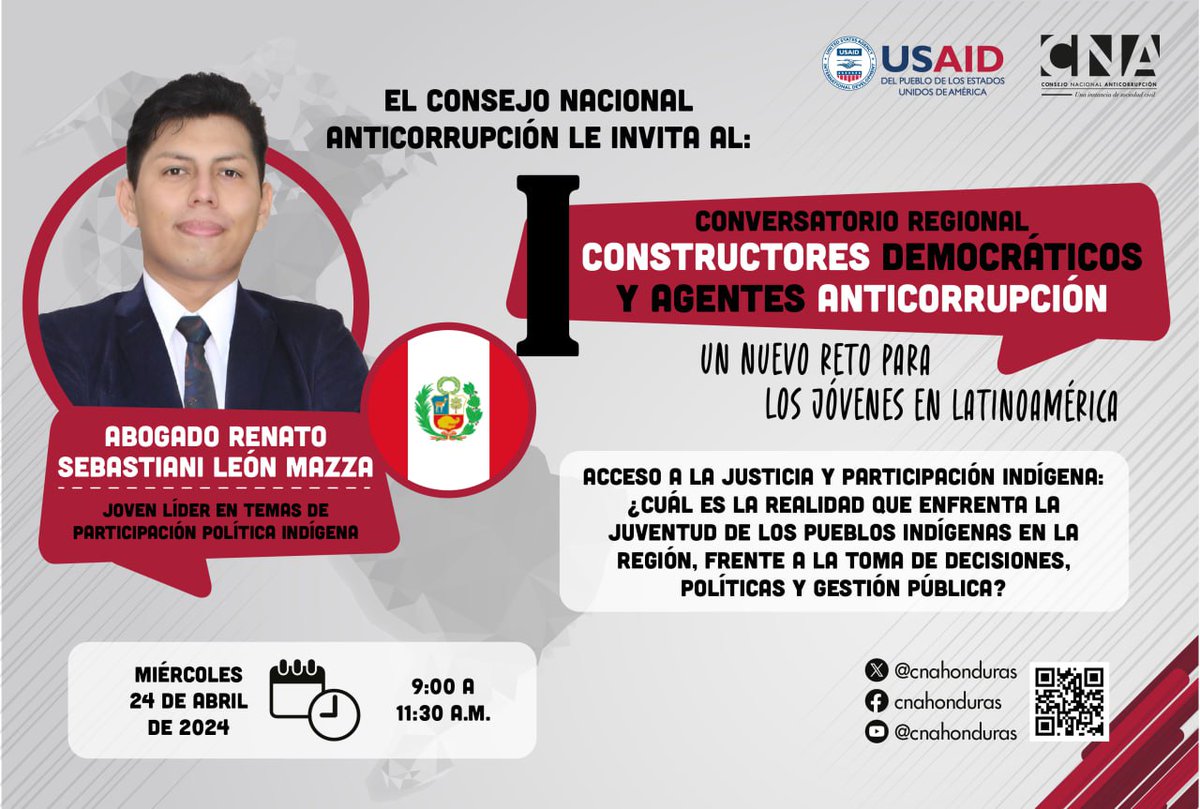 cnahonduras's tweet photo. Conoce a los ponentes del «I conversatorio regional Constructores democráticos y agentes anticorrupción: Un nuevo reto para los jóvenes en Latinoamérica». 

Los invitamos a participar este miércoles a las 9:00 a.m. inscribiéndose en el siguiente link: https://t.co/gsWMG7MFee https://t.co/iSiacNbeXC