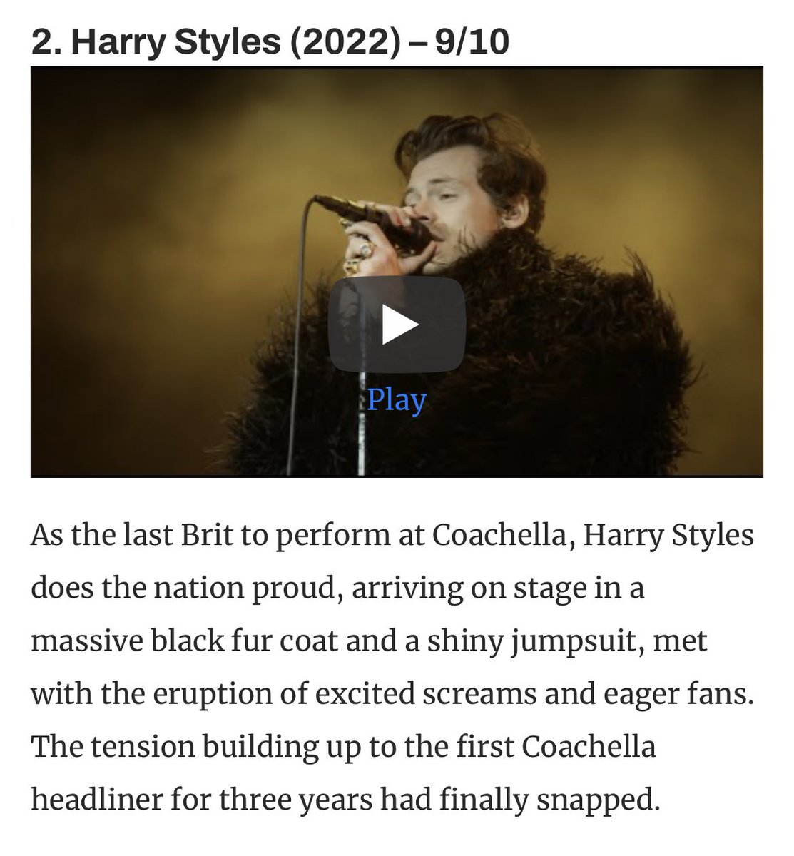 Harry has been ranked as the 2nd best Coachella headliner by @TheTab 🎉 Full deets in the tweet below ⬇️ ✌🏻💚