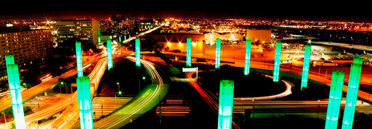 Tonight, the iconic #LAX pylons will glow green to observe Earth Day. Learn more about our goals and achievements at lawa.org/lawa-sustainab…, which includes our most recent Sustainability Report and our 'Boldly Moving to Zero' Sustainability Action Plan.