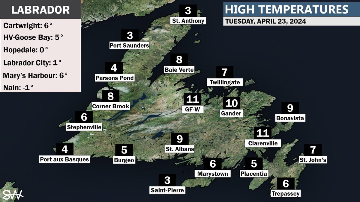 Lots of sunshine in the forecast across the region on Tuesday. High-level clouds increase Tuesday evening, and there will be some flurries/snow showers in parts of Labrador. @chronicleherald @capebretonpost @SaltWireNews @PEIGuardian @StJohnsTelegram #NSwx #NBwx #PEwx #NLwx