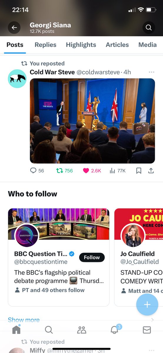 An extract from my timeline. Suggested follow - BBC question time. No, thanks. I’ll pass