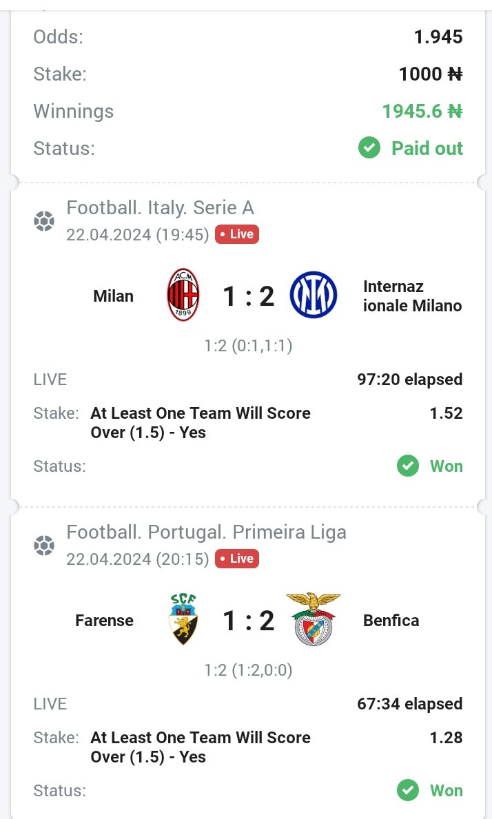 ✅✅✅✅✅✅✅✅✅✅✅ 1.9 odds won on PariPulse Any team to score over 1.5 goals 💥💥💥💥💥💥💥💥💥💥💥💥💥 Bet this and other amazing #sportbetting option while enjoy 3x your deposit here pari-pulse.com/Ewbt PROMOCODE: WBET7 #bettingtips #InterMilan