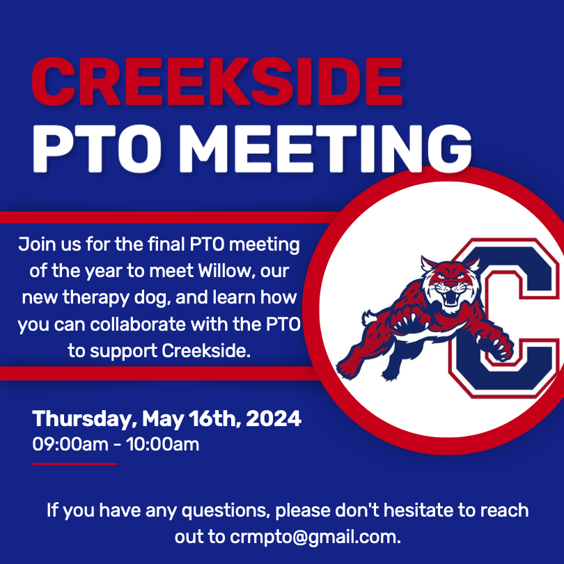 All families are invited, including incoming 6th grade parents/guardians. <a href="/CreeksideMS/">Creekside MS</a> <a href="/Principal_CRM/">Steven Pelych</a> <a href="/crmactivities/">Creekside Activities</a> @CreekNewsies <a href="/CWEPTO/">College Wood PTO</a> <a href="/WestClayPTO/">West Clay PTO</a> <a href="/TowneMeadow/">Towne Meadow</a> <a href="/ClayCenterPTO/">Clay Center PTO</a> @college_wood <a href="/WCECCS/">West Clay Elementary</a>