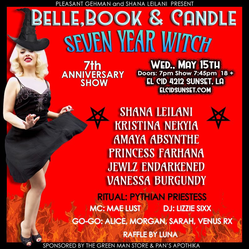 🎉 My witchy burlesque show Belle, Book & Candle celebrates 7 years of showgirl magick at Seven Year Witch Wed 5/15 El Cid 4212 Sunset LA TIX $30 VIP: reserved seats, occult swag & desserts OR $20 GA HERE: link.dice.fm/r46a922d881e