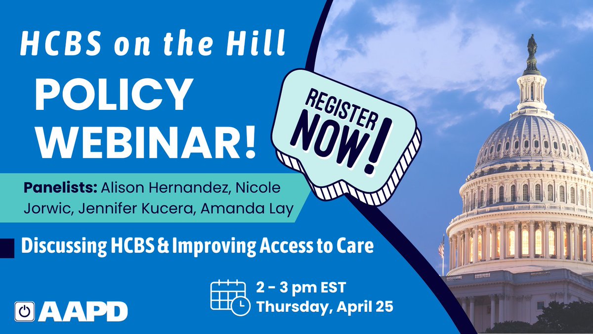 AAPD's tweet image. Home- and Community-Based Services help disabled people stay in their homes, not institutions, our #Olmstead civil right. Join our HCBS on the Hill webinar for an expert discussion of how the gov&apos;t can meet the need for services. Register: bit.ly/3xREreQ #HCBSCantWait