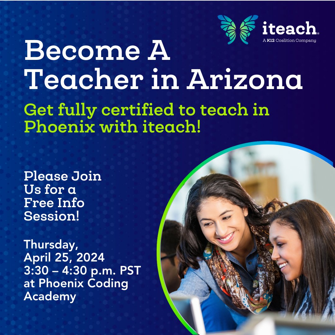 Join Dr.Kimberly Thaggard, Western Program Director, for a FREE event in Phoenix to learn how to become a fully certified teacher in Arizona! Register here: iteach.net/webinars/get-f… #Phoenix #LiteracyEndorsement #iteach #FoundationsofReading #Arizona #ArizonaTeachers