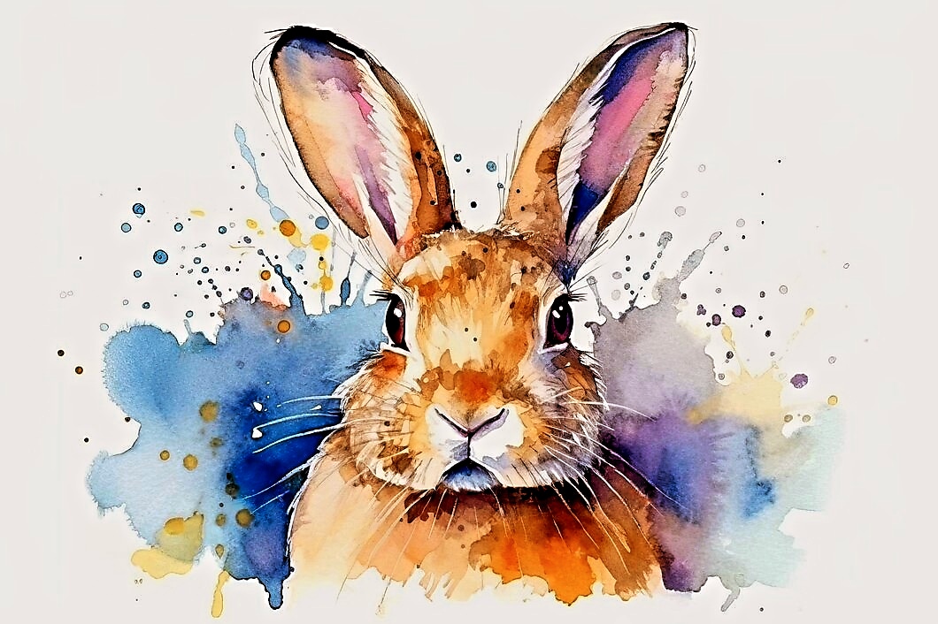 Why is the rabbit unafraid? Because he's smarter than the panther.
Acrylics and water color painting on canvas. 
#rabbit 🐇 #bunnies #fun #LoveChallenge #animallover #animalwelfare #animalshelter #openstudios @Highlight_AUent