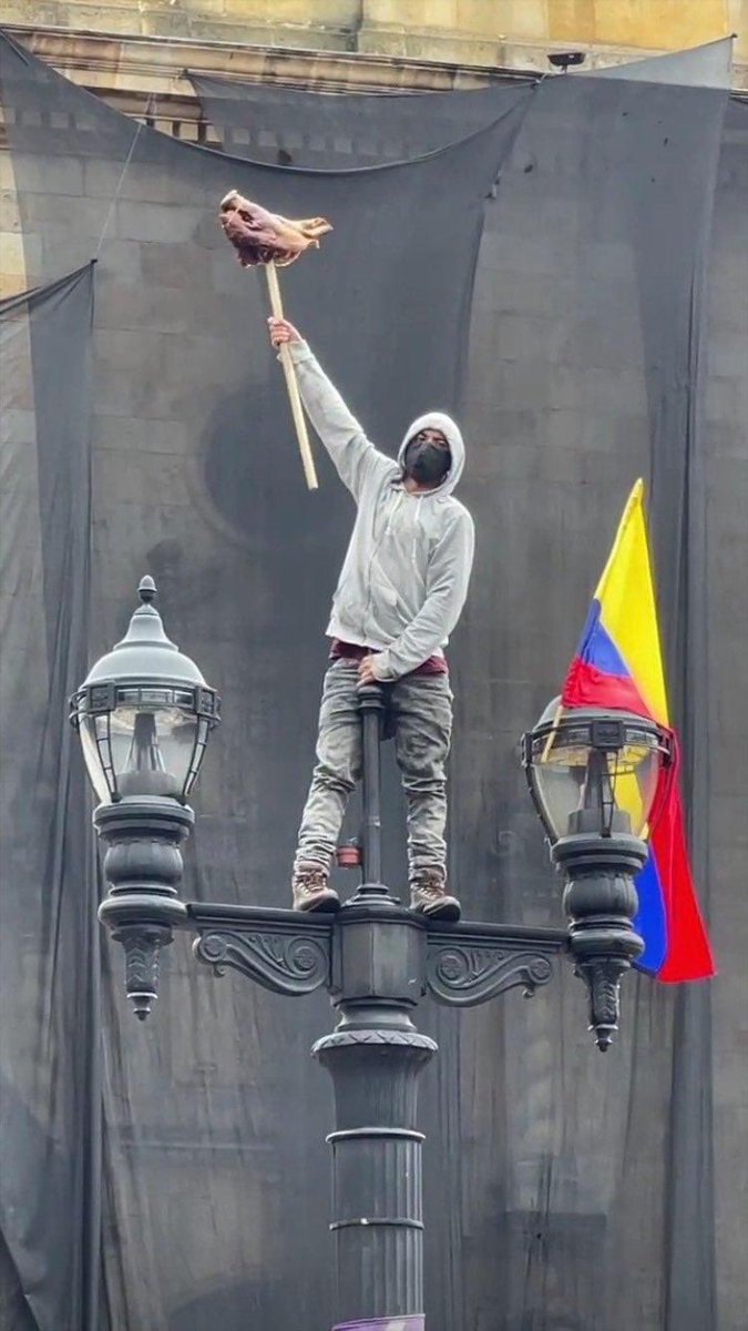 Pero al petrismo no le importó cuando llevaron una cabeza de marrano en una estaca durante las protestas contra la reforma tributaria de Duque.