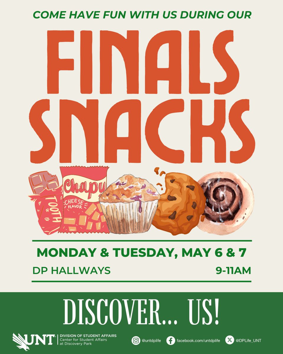 It's that time of year again where finals have tensions high, but we are here to help! We'll be stopping by with Finals Snacks so you can grab yourself a sweet treat to fuel your brain for those exams!📚✏️