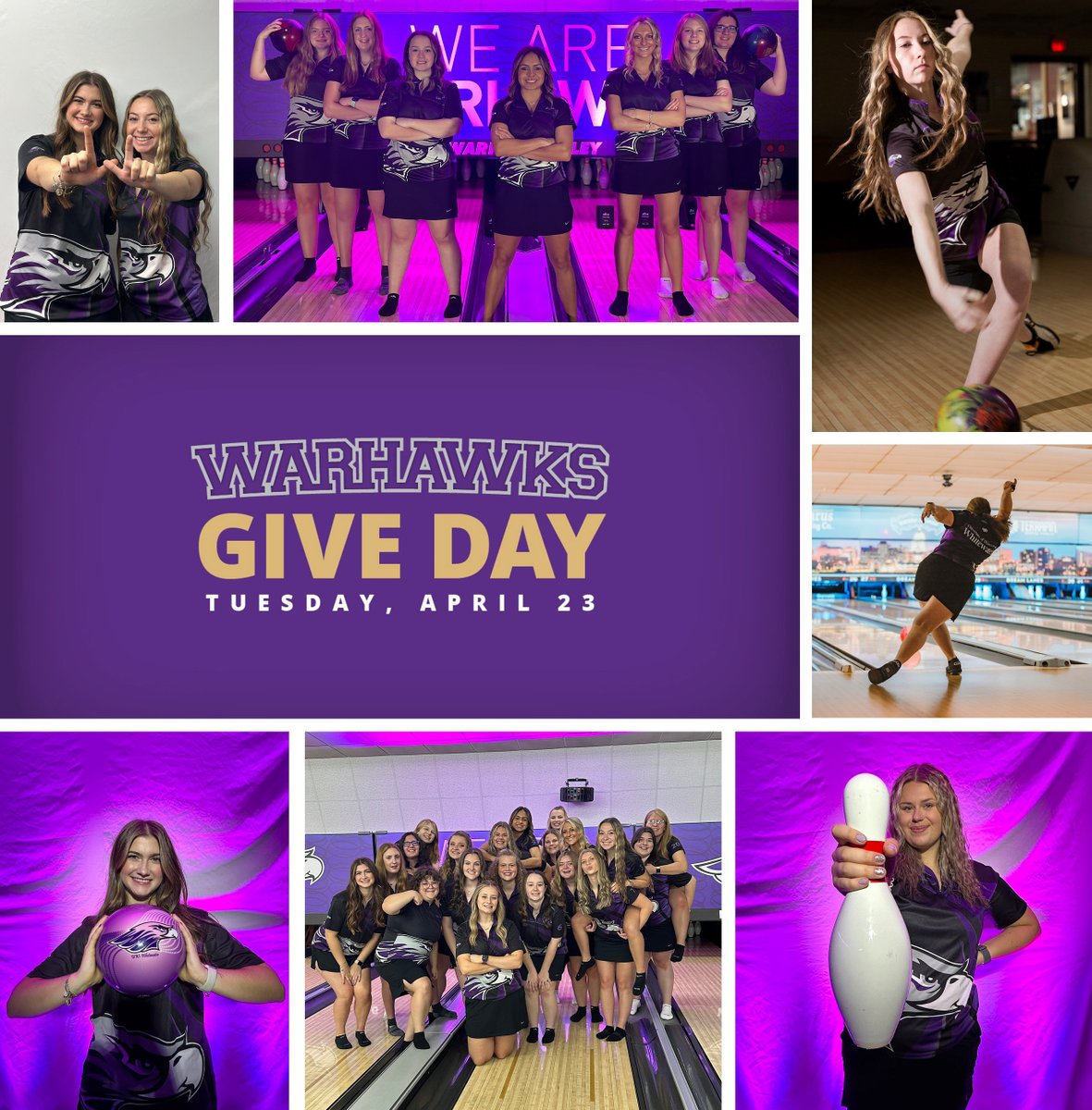 IT'S 24 HOURS OF GIVING FOR WARHAWKS GIVE DAY 2024! Help us support our student-athletes by giving to the UW-Whitewater Women's Bowling program today! How it works: Visit the Donate tab on uwwsports.com > Select Bowling on the 'Designation' drop-down > Donate!