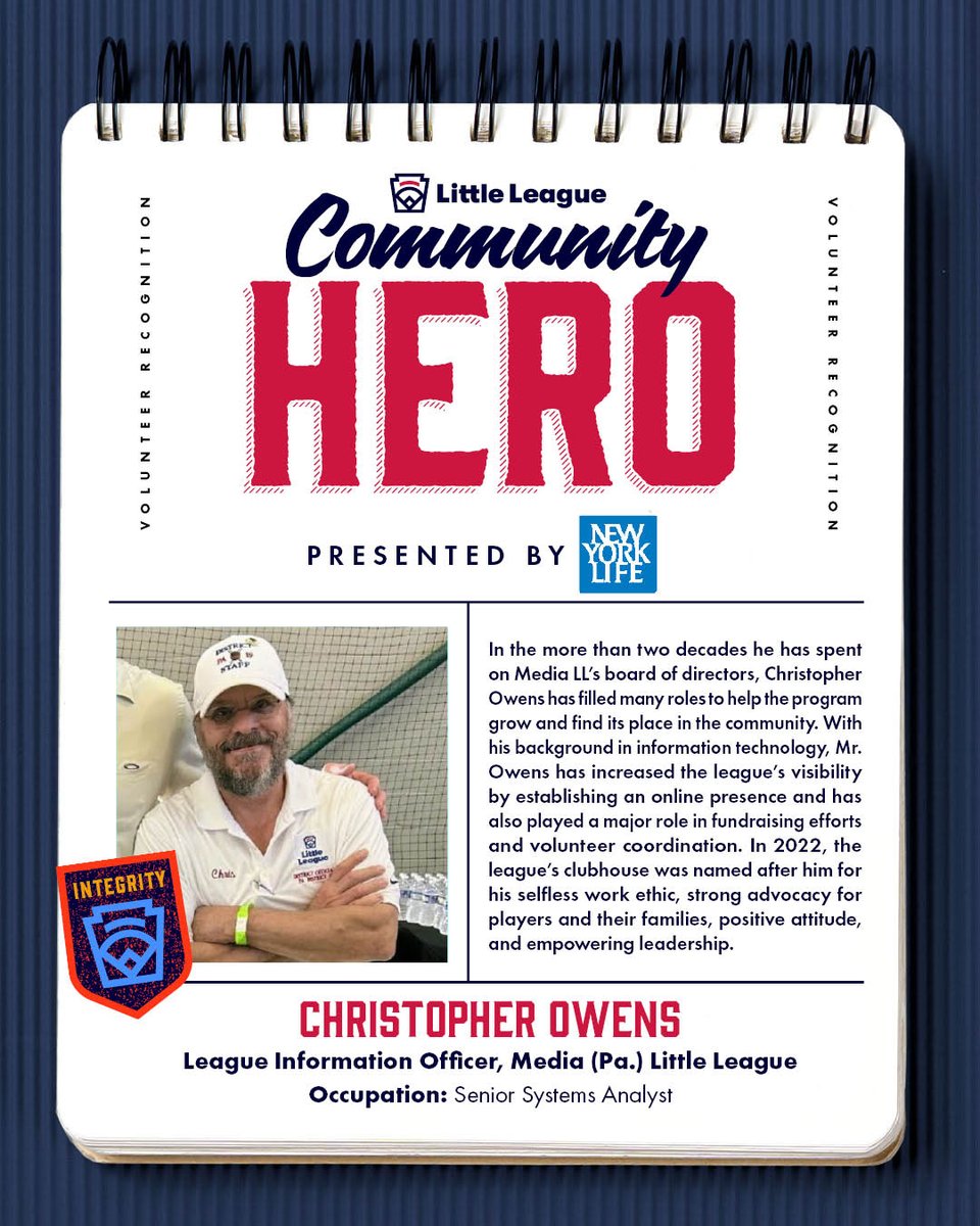 Thank you, Christopher, for helping Media LL establish its place within the community and for always being a strong advocate for Little Leaguers and their families! #LLCommunityHero #NationalVolunteerWeek