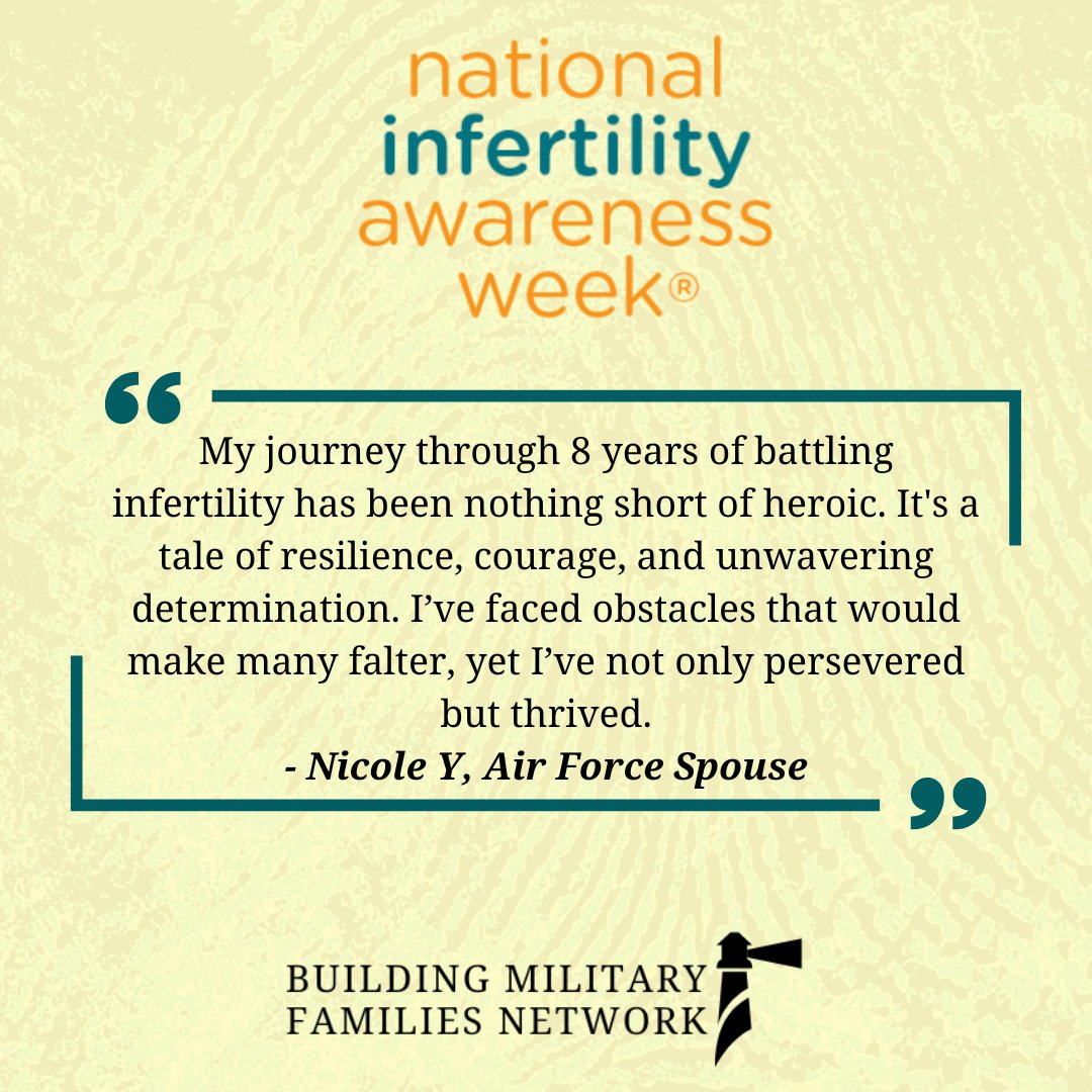 We are sharing your #ReMARKableStories to let others know they are not alone. Next, Nicole, an Air Force Spouse shares her story of infertility spanning 8 years. Follow along today as we share stories from our community. #NIAW2024 #LeaveYourMARK2024 #BuildingMilitaryFamilies