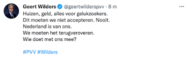<a href="/Nuchtererealist/">Geert Martens</a> De oproep van Wilders om samen met hem pogroms c.q. terugveroveringen te houden van huizen en geld bij gelukszoekers👇!

Dat geweld mag natuurlijk wel van PVV'ers🤡