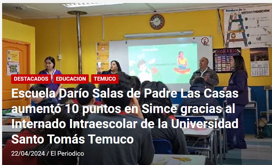 Escuela Darío Salas de #PadreLasCasas aumentó 10 puntos en Simce gracias al Internado Intraescolar de la Universidad Santo Tomás #Temuco.
qrcd.org/54Uz