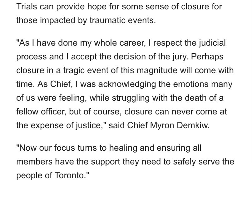 #BREAKING one day after the verdict in Umar Zameer trial, the Toronto Police Chief is asking the OPP to conduct an independent review, following comments made during the trial regarding the death of Det. Const. Jeffrey Northrup. Full statement: