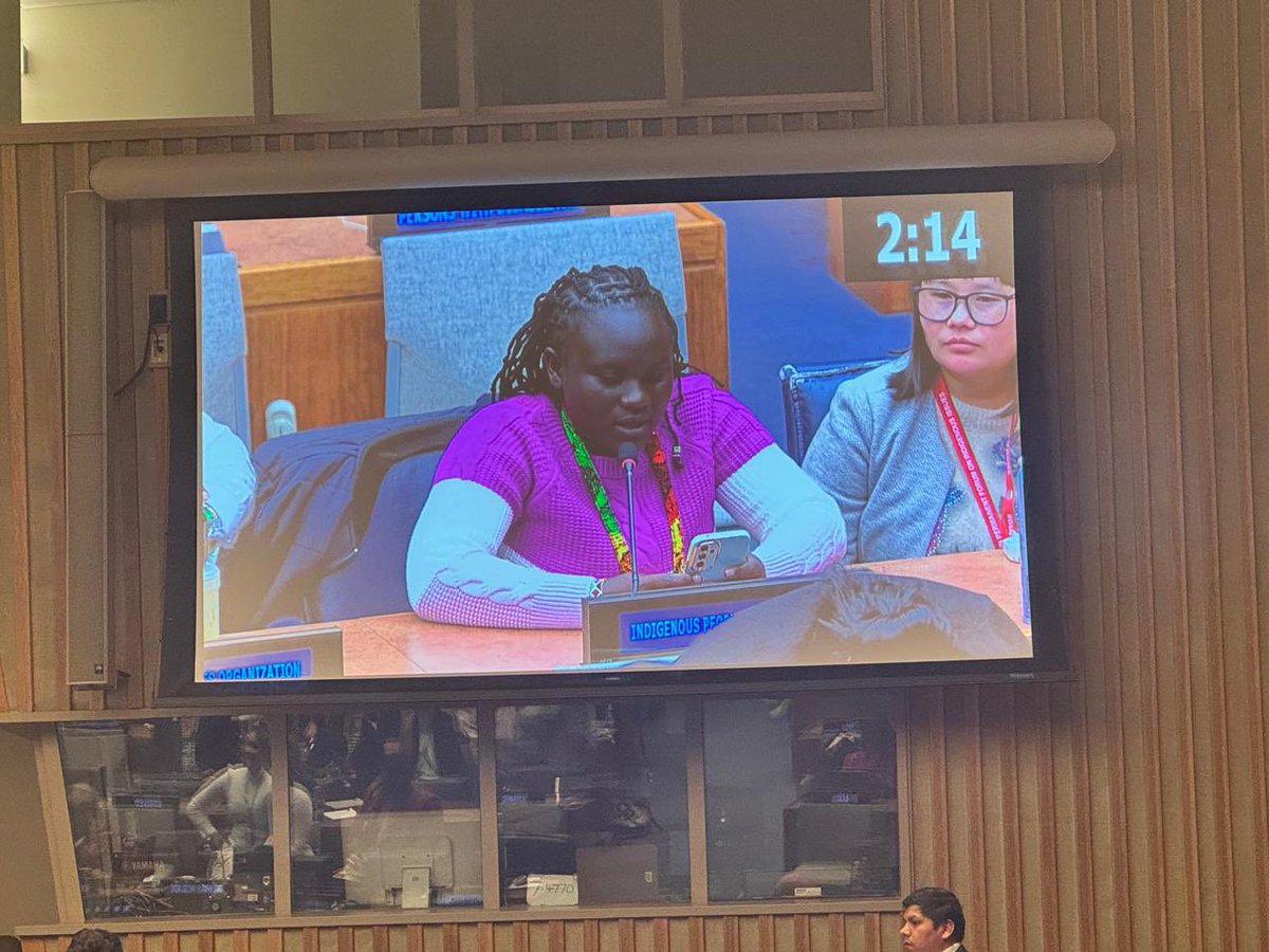 IinKenya's tweet photo. #UNPFII2024 Faith Nataya reading a statement on behalf of delegation of Indigenous women from Asia, Africa  and Latin America.“As Indigenous Women, we strive to secure future generations' livelihoods and ecological heritage, threatened by militarism, capitalism, and extractivism” https://t.co/crqjpNA4rO
