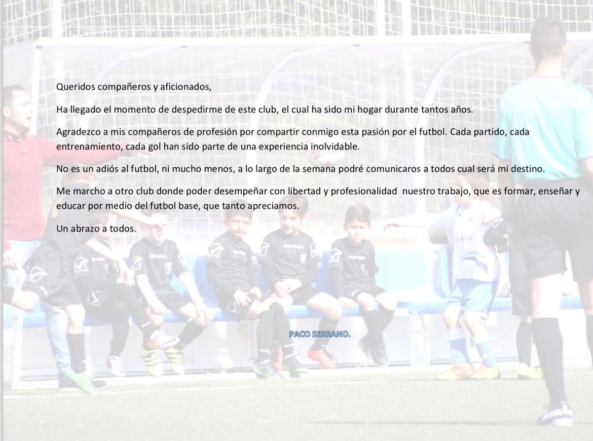 Tras 24 años en el mismo Club, toca decir adiós, lo dejo en lo más alto que se puede dejar, orgulloso del trabajo bien hecho junto a un grupo de entrenadores sencillamente espectacular.
Agradecido eternamente a ellos.