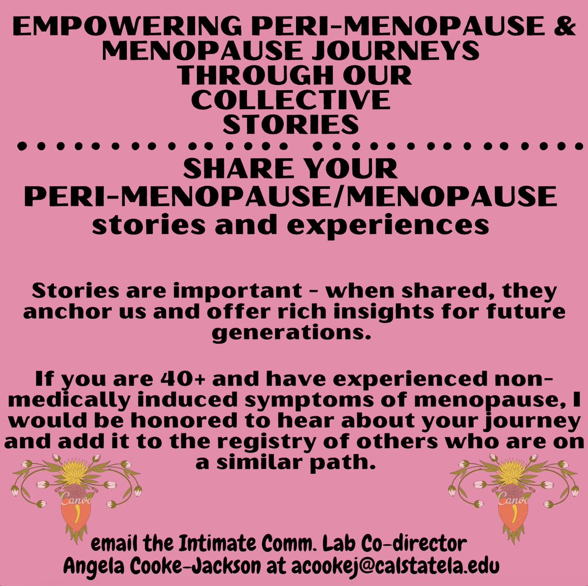 Share your stories! - I am interviewing women –  asking them to share stories of their #perimenopause, #menopause  &amp; #postmenopause journeys. Interviews are happening, but I've had little representation of queer or BIPOC [*latina, asian] folks - My summer is free, let's talk