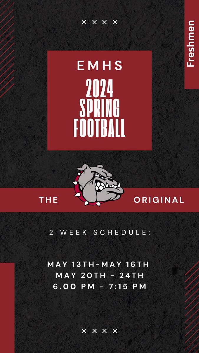 Incoming freshmen football players will begin spring practices from 6pm to 7:15pm, Monday - Thursday during the weeks of May 13-16 and May 20-24. Please arrive at the Doghouse a little early so you can be ready to begin practice promptly at 6pm. #GoDogs