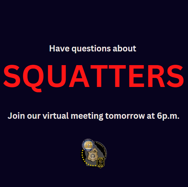 DeKalbCountyPD's tweet photo. Need to learn more info about squatters and evictions? Log in to our virtual meeting at 6p.m. on April 23rd where we will be hosting the Marshall's &amp; Sheriff's Office to get your questions answered #WeAreDKPD

Zoom: https://t.co/3TSL7PS2uw
or by phone: 1-888-270-9936 Code: 694299 https://t.co/6qYHHfd7jD