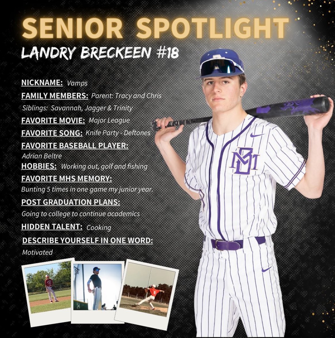 MHS is proud to have student athletes who represent the community well through their hard work on the diamond & in the classroom. Each week of Districts we’ll highlight one senior closing out his career at the school & at Bear Stadium.
.
#mhsbearbaseball #bearcountry #classof2024