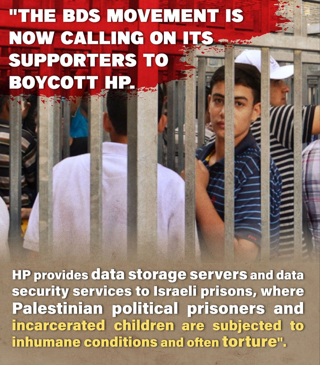 The #BDSMovement is now calling on its supporters to boycott HP. HP provides data storage servers and data security services to Israeli prisons, where Palestinian political prisoners and imprisoned children are subjected to inhumane conditions and often torture. #BoycottHP