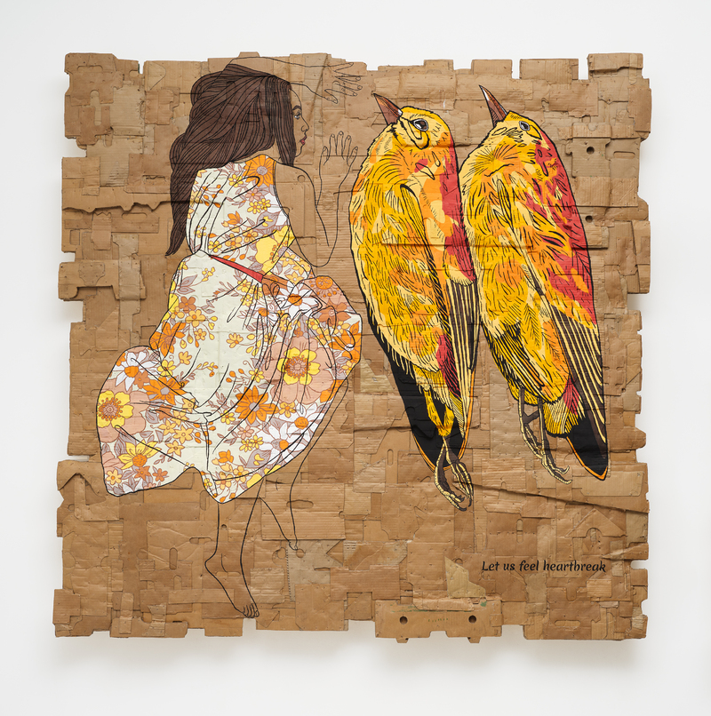 Happy Earth Day! 🌏🌎🌍 This artwork by Andrea Bowers, 'Let Us Feel Heartbreak (Quote by Deena Metzger; Bird: Maui Akepa, Declared Extinct October 2021), from the series Eco Grief Extinction' (2022), now on view, is a reminder of both the beauty and fragility of life on Earth.