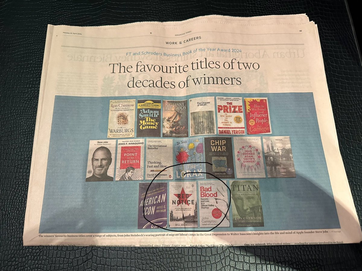 What a great pre-birthday surprise. The FT featured Red Notice in their collection of favourite business books over two decades