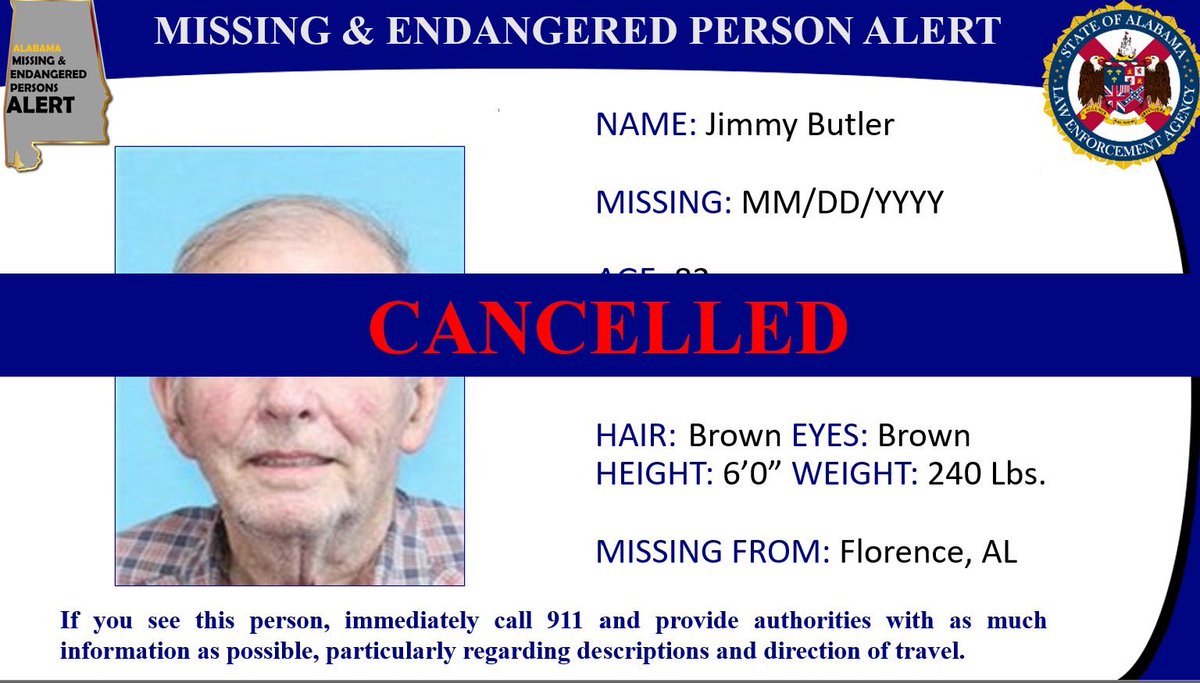 ALEA has cancelled a MISSING PERSON ALERT.