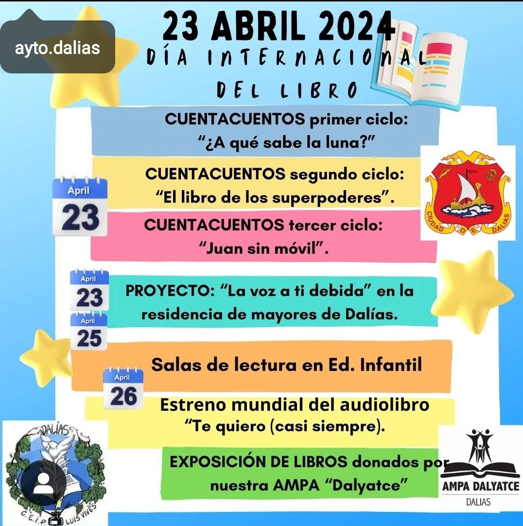23 de abril 2024
Día Internacional del Libro en el <a href="/luisvivesdalias/">CEIP Luis Vives (Dalías)</a>