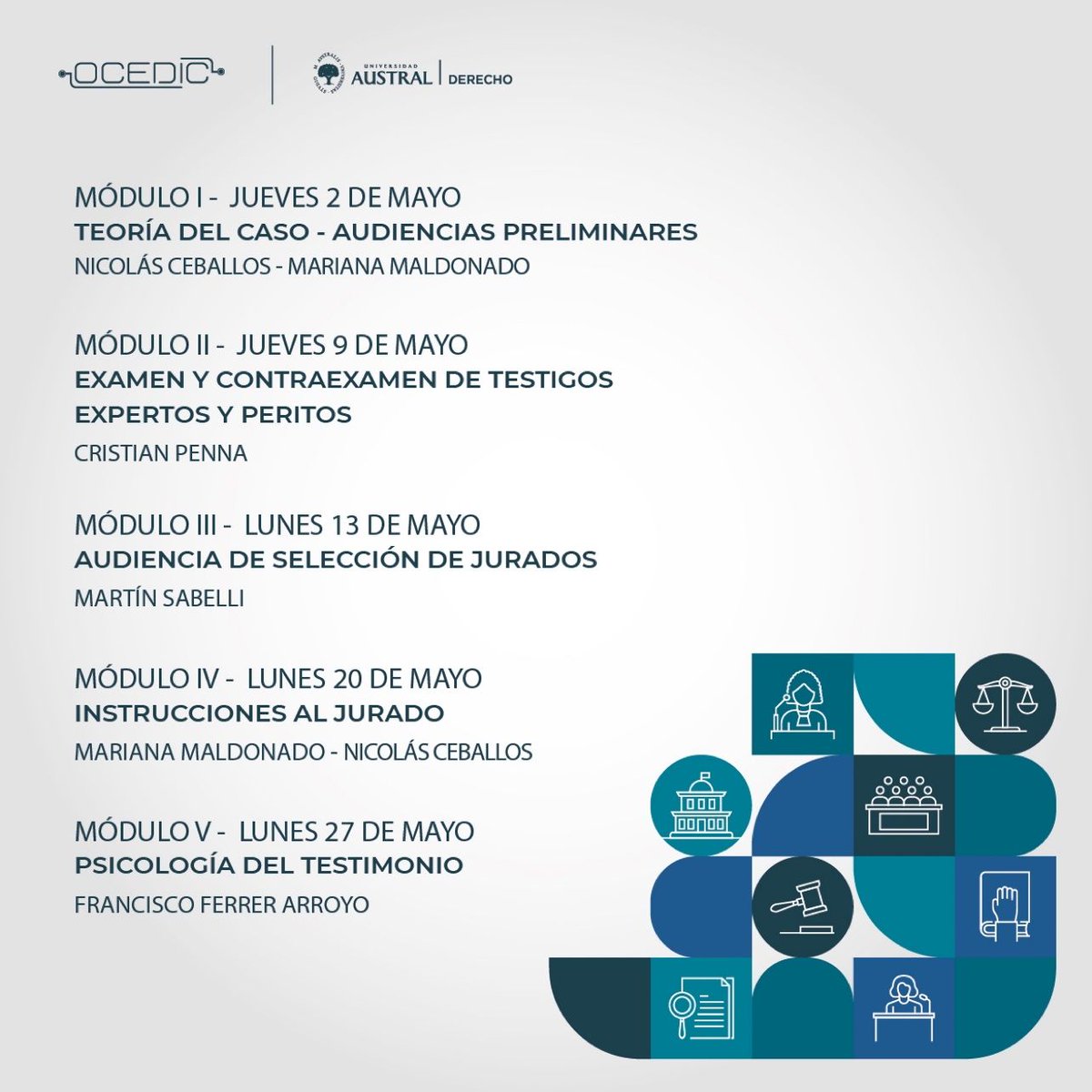 ¿Ya te sumaste a nuestro curso de posgrado intensivo teórico-práctico “Juicio por Jurados aplicado a cibercrimen y evidencia digital”. 🚀

🗓️ Fechas: 2, 9, 13, 20, 27 de Mayo
🕒 Horario: 15:00 - 19:00 hs

+ info e inscripción acá lnkd.in/dYB5rqsp.
#Ocedic
