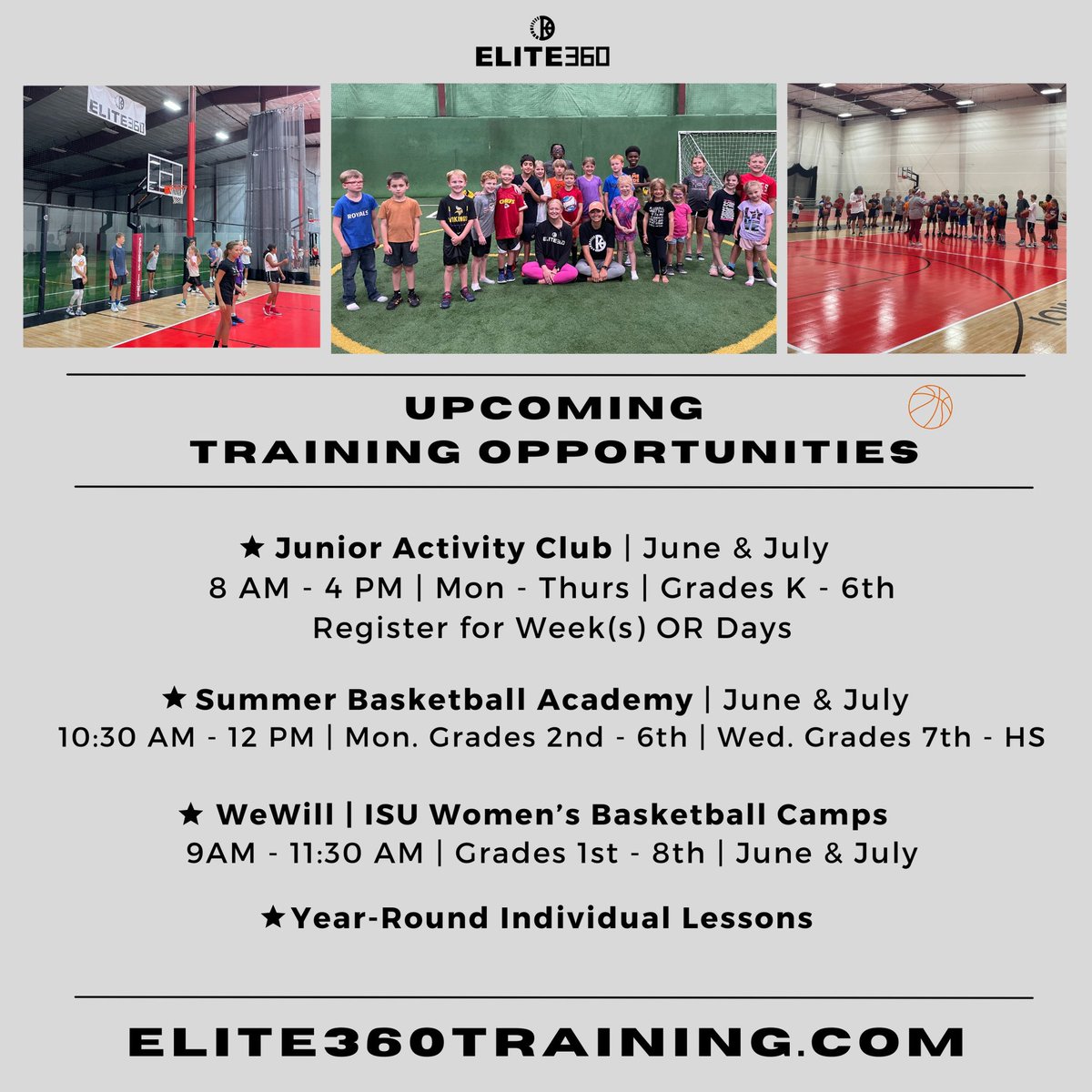 Join us in the gym this summer! 🏀 We have some great training opportunities starting in June. Spots are filling up so don’t wait to register! ➡️ elite360training.com/sport Our trainers are also scheduling 1:1 lessons now! Email elite360training@gmail.com to book your lesson.