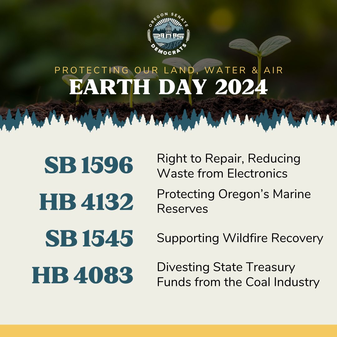 There is no Planet B! Senate Democrats are committed to making sure every Oregonian has clean air to breathe, water to drink, and land to live on. #EarthDay2024 #orpol #orleg