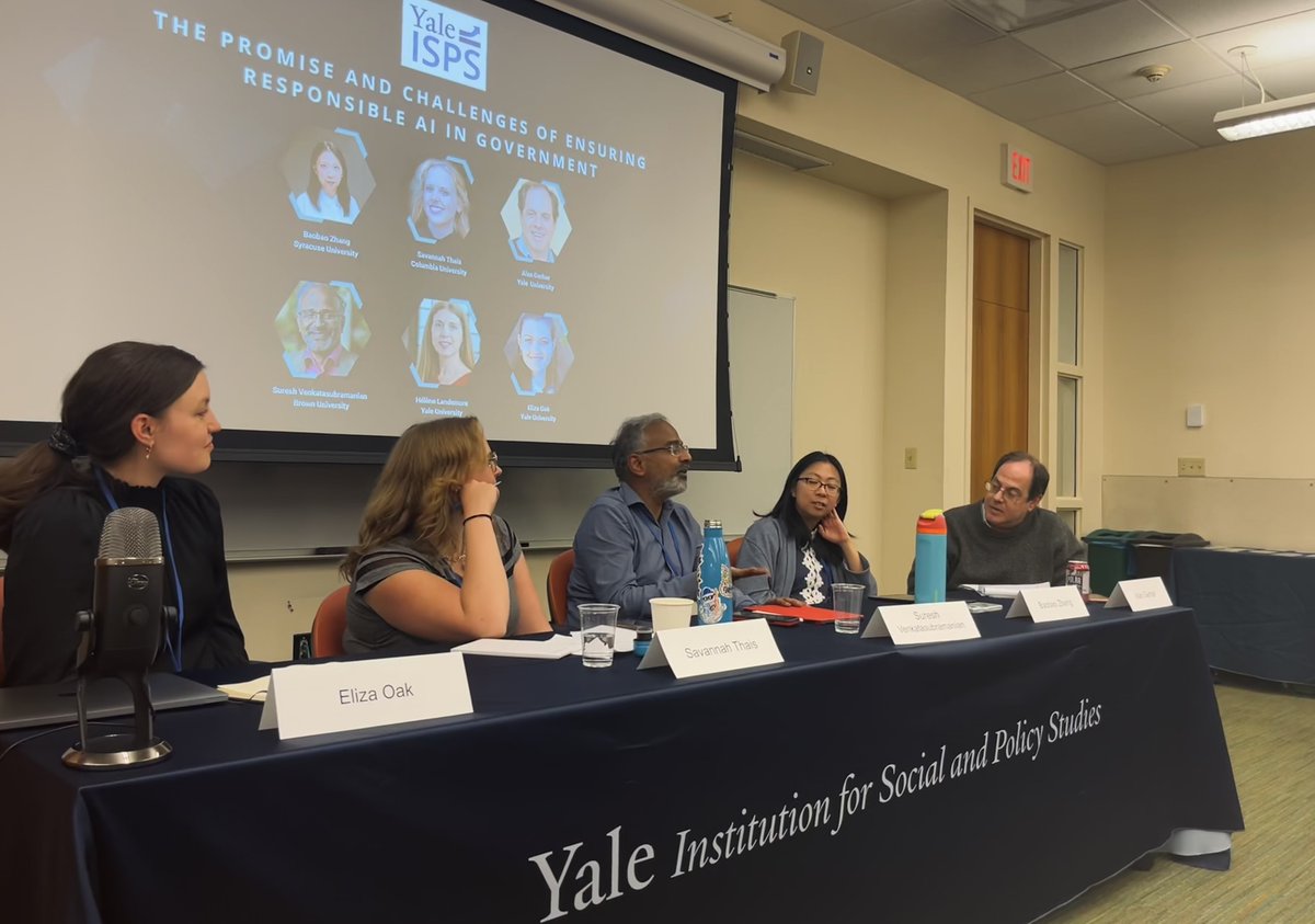 It was an honor to host the conference on AI in Government at @ISPSYale with stimulating conversations and reflections by the talented: @SureshVenkat46 @landemore @baobaofzhang @BasicScienceSav @eliza_oak @kaylynjackson @Dan_Schiff @LeeGeiller @matt_haslberger @melodyyhuang