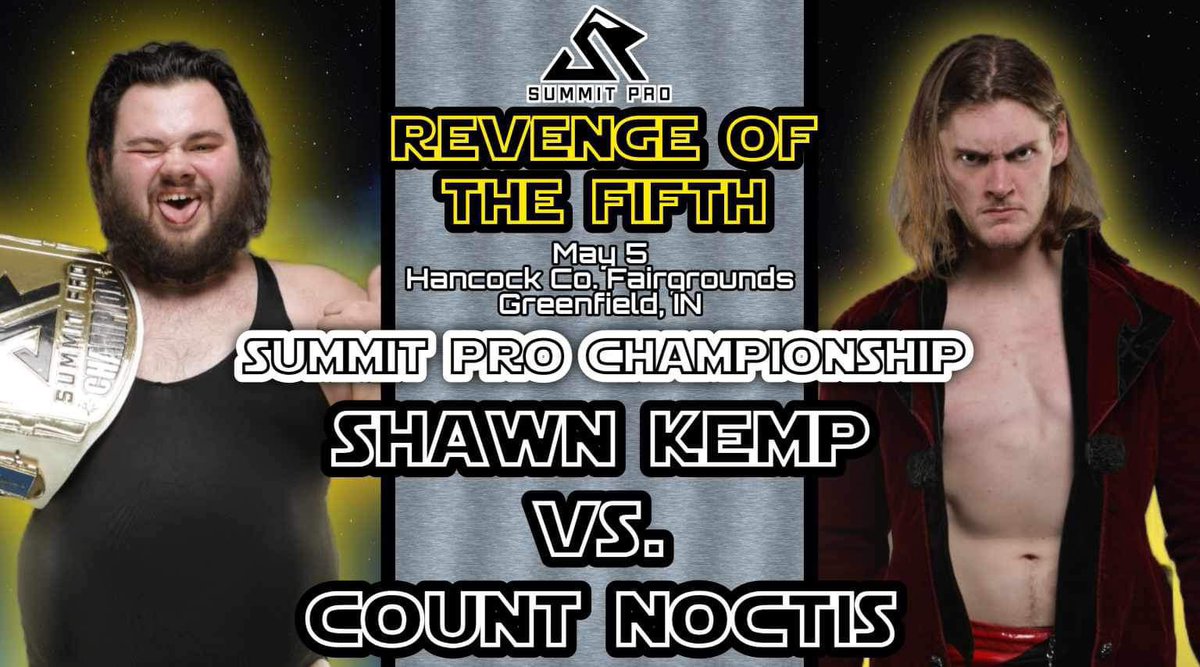 The BLOOD THIEF, @count_noctis, smells blood in the waters of Summit Pro. After last months champions v challengers match, Noctis has earned the number one contendership to the title and will challenge @ShawnKempYeahFr at REVENGE OF THE FIFTH! -May 5 -Hancock County Fairgrounds